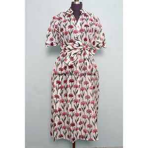 Hermoso y cómodo vestido casual de manga corta tipo canguro, hecho a mano en India, de algodón, para mujer, para fiestas, con estampado a mano. - Product Image 1