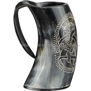 Chope à bière Viking Horn Style nordique authentique avec support en bois pour hôtel de maison de mariage d'Inde - Product Image 4