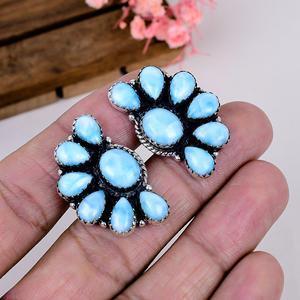 Larimar Sterling <b>Silver</b> <b>Stud</b> <b>Earrings</b> Ocean Blue Gemstone Boho Artisan Jewelry Gift for Her - Product Image 4