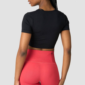 Camiseta Deportiva de Manga Corta para Mujer, Diseño Personalizado con Cuello en V, Corte Ajustado, para Running, Fitness, Yoga - Product Image 2