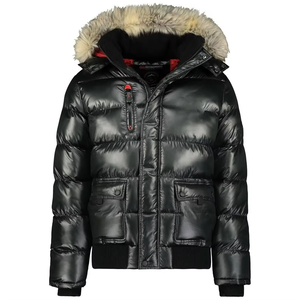 GEONORWAY Women's Quilted Jacket Fur Trim Hood Winter Parka <b>Black</b> Genuine Leather Shell Breathable Animal Print Cotton Filling - Product Image 5