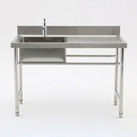 Évier commercial autoportant en acier inoxydable, double bac de lavage avec planche, SUS 304/201, pour restaurants, cuisines industrielles, hôtels