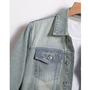 Veste en jean bleu clair pour homme, coupe classique, col rabattu, coton lavé, style décontracté, pour le printemps - Product Image 2