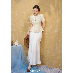 Jupe longue sirène élégante blanche taille haute pour femme, style moderne et confortable, respirante, idéale pour le bureau ou les occasions décontractées, en Spandex/Polyester - Product Image 4