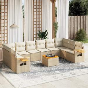 Conjunto de Sofás Modulares Grandes de Ratán Sintético PE Beige para Jardín, Muebles de Jardín Modulares Cómodos - Product Image 1