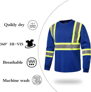 Chemises de travail respirantes d'été à haute visibilité bleues, à manches longues, avec logo personnalisé, réfléchissantes, pour la vente en gros - Product Image 5