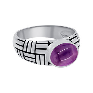 Bague Chevalière Vintage en Argent Sterling 925 pour Homme avec Cabochon en Améthyste Ovale Violette Naturelle – Bijoux en Gros - Product Image 3