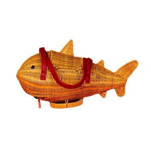 Handmade Fish Shaped Rattan <b>Bag</b> Plant Fiber <b>Wicker</b> Crossbody Storage <b>Bag</b> Animal Design Orange Color - Product Image 1
