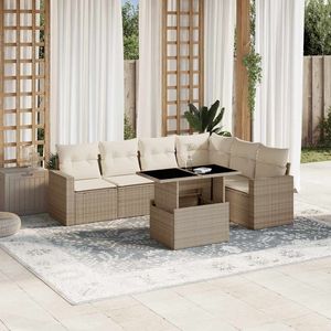 Sofa beige de jardin de rotin de PE réglé avec de la poudre-acier enduit et verre trempé - Product Image 1