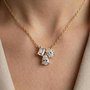 Heart Pear & Oval Cut Diamond Toi Et Moi <b>Pendant</b> <b>Solid</b> <b>Gold</b> Romantic Necklace Luxury Bridal Jewelry Elegant <b>Pendant</b> Gift For Her - Product Image 3