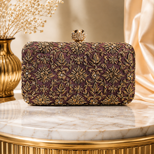 Vintage Lady Fashion Wedding Potli Clutch Open Crossbody Velvet Bow Embroidery Flowers Pearl Long Tassels Traditional Ethnic - Product Image 1