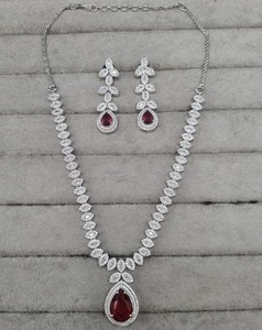 Luxury Dark Green Crystal Bridal <b>Necklace</b> Set Silver Plated American Diamond Teardrop Pendant Jewelry Set For Wedding Wholesale - Product Image 5
