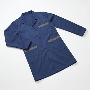 Chaqueta de Trabajo Azul Marino de Manga Larga |   Chaqueta Utilitaria con Bolsillos en Contraste |   Bata de Laboratorio Industrial Profesional |   Fabricante OEM Personalizado - Product Image 1