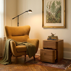 Mesa de Noche de Teca Sólida de Primera Calidad, Diseño Minimalista, Línea Curva, Mueble de Dormitorio Moderno con Cajón de Almacenamiento - Product Image 6