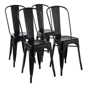 Chaises de salle à manger en métal, intérieur/extérieur, empilables, chaise Tolix noir mat - Product Image 1