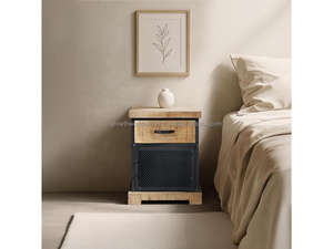 Mesa de Noche Industrial de Madera Maciza de Mango con Puerta de Malla Metálica, Mesita de Noche Moderna con 2 Cajones de Almacenamiento para Dormitorio 2026 - Product Image 2