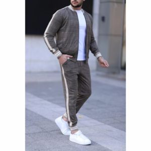 Custom Men's Plaid Tracksuit Set Side Stripe Bomber Jacket - Product Image 1