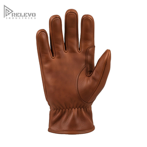 OEM Custom Cognac Brown Cowhide Leather Motorbike Gloves, Heavy Grain Leather Concealed Protection Dual Brass Snap Closure - Product Image 3