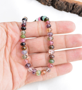 Pulsera de cuentas lisas de turmalina multicolor de 6 mm a 7 mm, piedra preciosa natural para la elaboración de joyería fina - Product Image 4