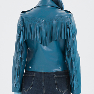 Women's Premium Short V-neck Fringe Lambskin Leather <b>Jacket</b> Genuine Soft Leather <b>Western</b> Fashion Sample Customization Available - Product Image 2