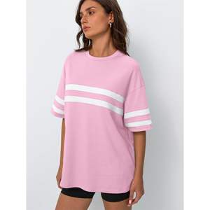 Queen Womens 2025 verano Casual Tops moda camisetas de gran tamaño con cuello holgado bloque de Color media manga ropa transpirable - Product Image 3