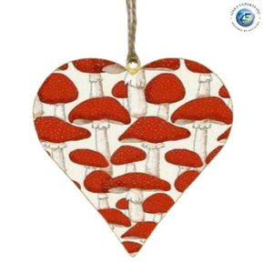 linea Exports Inc Heart Shaped Mushroom Print Christmas Ornament Classic Style Handicraft Woodland <b>Decor</b> - Product Image 1