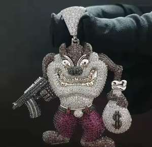 Colgante de Moissanita con Bisel Engastado de Personaje de Dibujos Animados Hip Hop Diablo de Tasmania con Diamantes, Plata de Ley 925, Unisex, Regalo para Él - Product Image 3