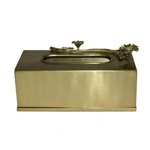 Boîte à mouchoirs de luxe antique, forme rectangulaire, base sur pieds, décoration de table, distributeur de mouchoirs en métal écologique, finition dorée - Product Image 3