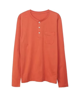 เสื้อยืดแขนยาวผู้ชายสีส้ม ผ้าถักโพลีเอสเตอร์ สไตล์ลำลอง ทรงปกติ สีพื้น คอทรงโอ ดีไซน์ลายตาเหยี่ยว กันหดตัว - Product Image 5