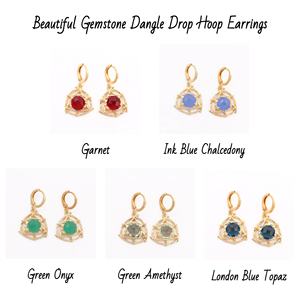 Améthyste verte pierre précieuse minimaliste plaqué or texturé trillion Design cerceau boucles d'oreilles pendantes bijoux de mode - Product Image 2