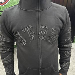 Sweat à capuche brodé crâne pour homme, fermeture éclair sur le devant, coupe oversize, streetwear, noir, polyester, tissu molletonné, automne - Product Image 6