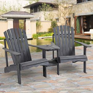 Set di 2 Sedie Adirondack a Due Posti in Legno per Patio e Giardino, Grigie con Tavolino Centrale e Foro per Ombrellone, per Uso Esterno - Product Image 2