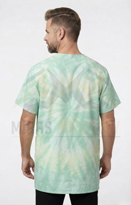 Camiseta de Trabajo para Hombre, Manga Corta, Color Verde Claro, Estilo Tie-Dye, con Cierre Frontal y Bolsillos, Transpirable, de Algodón - Product Image 6