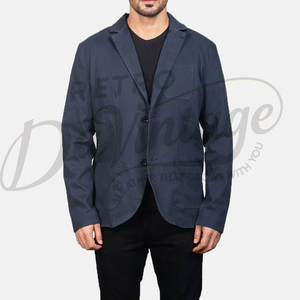 เสื้อเบลเซอร์ผ้าฝ้ายสีน้ำเงินกรมท่าสำหรับผู้ชาย พรีเมียม น้ำหนักเบา ทรงเข้ารูป สไตล์ลำลอง สปอร์ตโค้ท สำหรับธุรกิจและมืออาชีพ ระบายอากาศได้ดี เหมาะสำหรับฤดูร้อน - Product Image 5