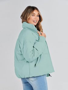 Women Breathable Quilted Puffer Jacket Hooded Full Sleeve Zipper Closure Solid Color <b>Winter</b> <b>Coat</b> Regular Length <b>Thick</b> Polyester - Product Image 5