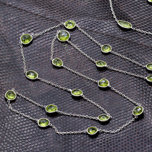 Collar de Plata de Ley 925 con Peridoto, Engaste de Bisel, Gema Verde, Cadena Larga para Usar en Capas, Joyería al por Mayor para Mujer, Regalo - Product Image 2