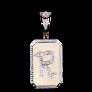 Colgante de Diamante Cultivado en Laboratorio con Inicial Personalizada “R” en Oro Rosa |   Joyería Personalizada con Letras |   Colgante para Hombre - Product Image 1