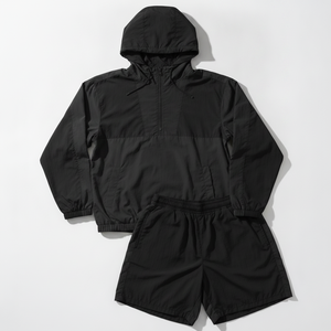 Custom Men's <b>Black</b> Hooded <b>Windbreaker</b> Jacket Shorts Set Front Color Blocking Casual Style Quick Dry Knitted Polyester Autumn - Product Image 1