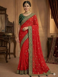 Sari de Seda con Estampado Floral Estilo Bollywood, Marca KV - Product Image 3