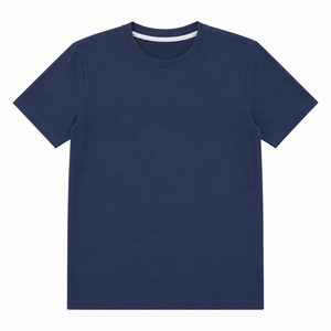 Camiseta de Manga Corta para Hombre, Cuello Redondo, Color Azul Marino, Corte Regular, Informal, de Algodón Jersey, Color Liso, 2026 - Product Image 1