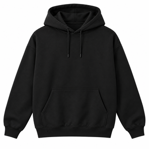 Sudadera con capucha negra para hombre, de manga larga, con bolsillo canguro. - Product Image 1