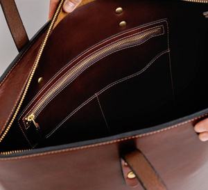 Bolso Tote de Cuero Genuino Vintage, Bolso de Mano para Mujer con Cierre, Bolso de Hombro Resistente al Agua, Gran Capacidad para Viajes Diarios - Product Image 2
