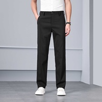 Pantalon droit décontracté chic en mélange viscose et polyester avec passants de ceinture, pour le quotidien et le bureau, pour homme