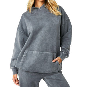 Sweat-shirts à capuche pour femmes, style streetwear, en polyester tricoté, tendance automne, avec logo personnalisé, effet délavé, qualité supérieure, vente en gros OEM, collection 2026 - Product Image 2