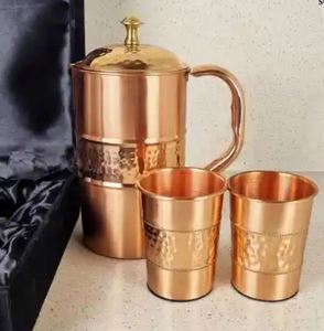 Ensemble de carafes en cuivre pour dîners romantiques aux chandelles, service d'eau, ensemble en métal avec verres, durable, réutilisable, pour la cuisine. - Product Image 3