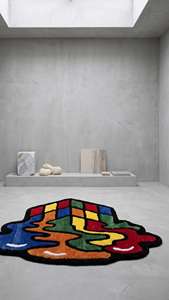 Tapis d'intérieur unique au design géométrique abstrait en forme de cube, tissé à la main, multicolore, moderne et artistique, pour la décoration du salon et de la chambre - Product Image 2