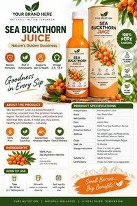 Jus d'argousier premium 500ml pressé à froid, complément bien-être naturel à base de plantes, sans sucre ajouté, OEM ODM, pur de l'Himalaya - Product Image 6