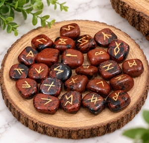 Ensemble de 25 runes en obsidienne acajou de qualité supérieure, cristaux naturels sculptés pour la guérison spirituelle des chakras et la divination angelique - Product Image 2