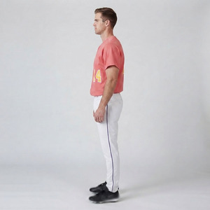Maillot de baseball corail pour homme, imprimé numéro et nom, manches courtes, boutonnage frontal, coupe droite, uniforme de joueur adulte - Product Image 4