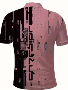 Men's <b>Pink</b> Geometric Print Short Sleeve <b>Polo</b> <b>Shirt</b> Breathable Casual Woven Fabric Sublimation Printing Wholesale Supplier Custom - Product Image 3